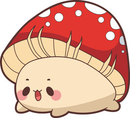 Cute Mushroom character icon set. Elements of mushroom cartoon nature plants. Mushroom cute style illustrations.