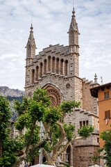 Fototapeta na wymiar Sant Bartomeu Church in the town square of Soller, Mallorca, Spain