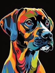 Colorful, Abstract Art Portrait of a Dog in Vivid Tones.