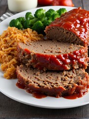 Meatloaf with tomato and garlic sauce.