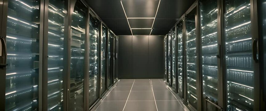 server room, Network and data servers behind glass panel