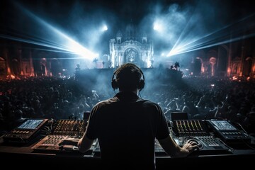 In the pulsating glow, the DJ orchestrates beats amidst swirling mist, conjuring an electrifying...