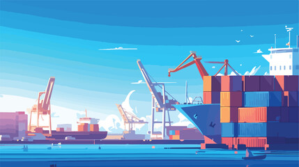 Cargo ship logistics in seaport vector illustration