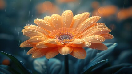 A beautiful orange flower with raindrops on it