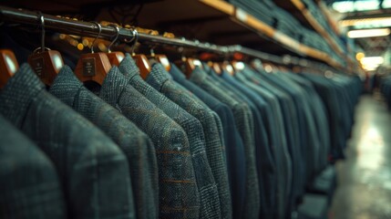 Men's clothing on hangers in a store
