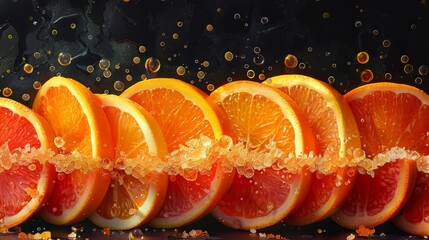 Slices of fresh oranges as background, closeup. Citrus fruit