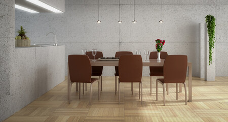Contemporary designed dining room - 3D Visualization - 790708931