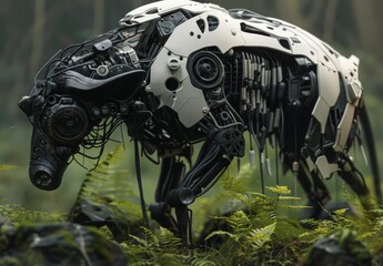 Futuristic cyborg creatures fuse animal features with mechanical elements.