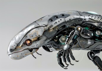 Futuristic cyborg creatures fuse animal features with mechanical elements.