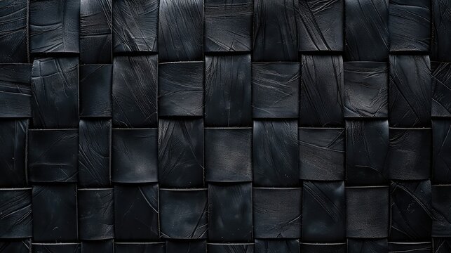 panoramic backdrop image with a black texture pattern made of woven eco leather,Black leather sofa texture in royal style. Elegant embossed black leather pattern. Vintage style and geometry pattern