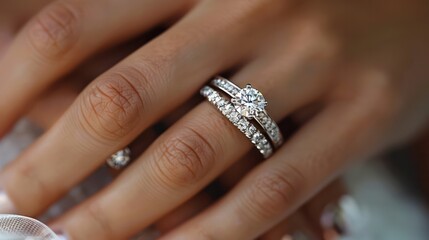 A woman's hand holding a ring with a diamond on it