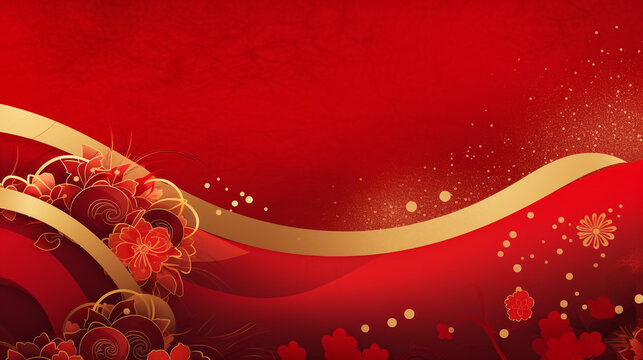 Happy Chinese new year 2024. Chinese new year banner with circle for show product. Greeting card. China frame with lantern on red background.
