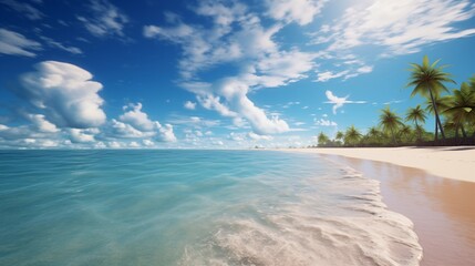 Serene Tropical Beach Paradise with Crystal Clear Ocean and Lush Palm Trees