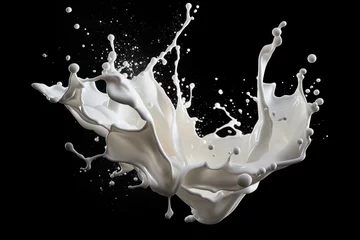 Fotobehang Image of white milk splash isolated on black background © Tommyview