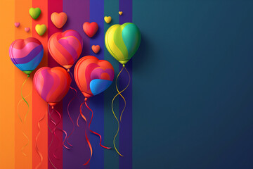 Set of colorful balloons and hearts. Valentine Day, wedding and birthday, LGBT pride concept
