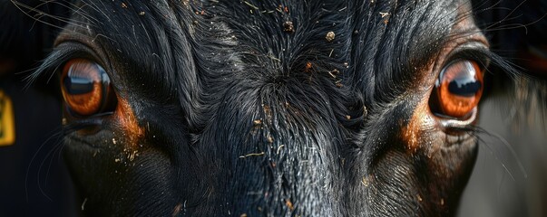A close up of a cow's eyes.