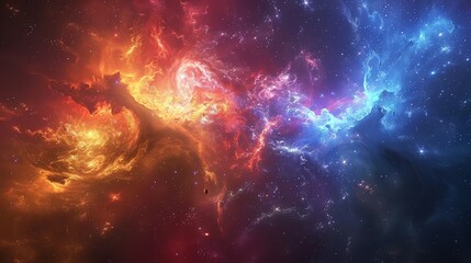 A beautiful space nebula with vibrant red, orange, blue, and purple colors. - obrazy, fototapety, plakaty