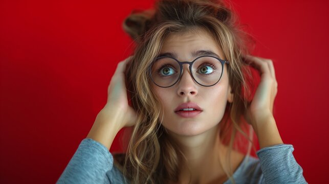 Portrait of attractive unsure girly awkward girl, dont know reaction oops isolated background.