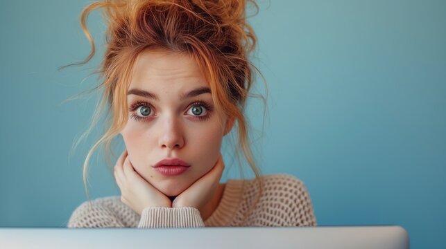 Portrait of attractive unsure girly awkward girl, dont know reaction oops isolated background.
