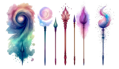 watercolor magic wand set - obrazy, fototapety, plakaty