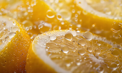 Lemons fruit banner with water drops, generated ai