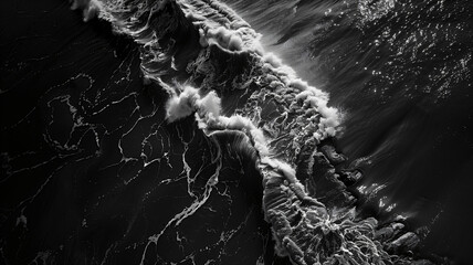 Aerial View of Ocean Waves Crashing on a Rugged Coastline