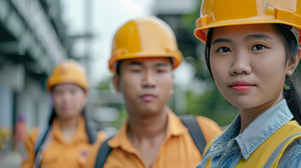 young Southeast Asian engineer team wearing a hard hat