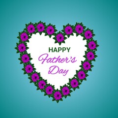 Happy father's day banner poster template design  with floral heart and typography 