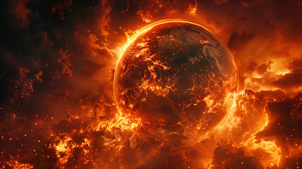 Apocalyptic Inferno Engulfing an Earth-like Planet in Space