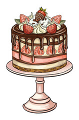 Cute shaped bento cake. a cake on a stand. Valentine day and anniversary pastry food. Love sticker for collage design.