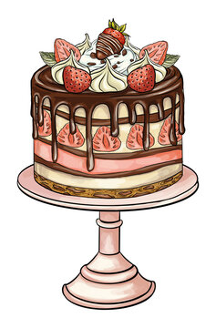 Cute shaped bento cake. a cake on a stand. Valentine day and anniversary pastry food. Love sticker for collage design.