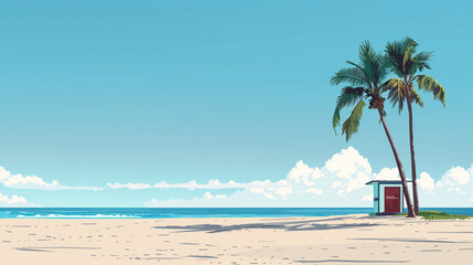 Beach with Palms Illustration Vector Style 
