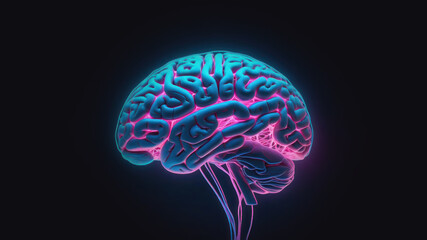 A replica of a human brain in neon light. Conceptual image.