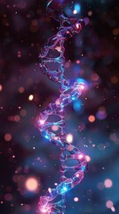 A DNA strand with glowing segments, symbolizing the growth of knowledge in genetics and biotechnology
