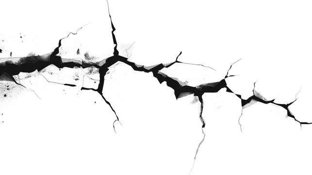 Black split broken crack cleft rift in the ground floor isolated on transparent background. Destruction effect line, earth land tear