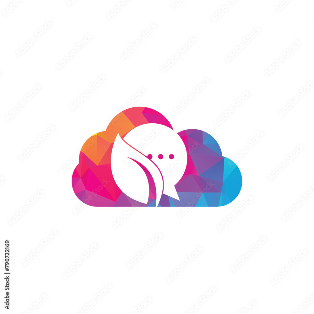 Canvas Prints leaf chat cloud shape concept logo design vector. nature leaf chat logo design.