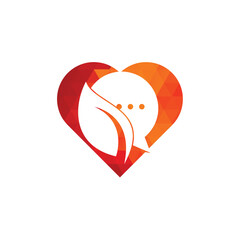 Leaf chat heart shape concept logo design vector. Nature leaf chat logo design.