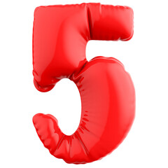 5 Number Balloon 3D Render
