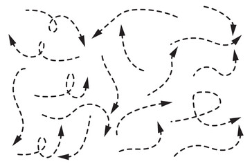 Hand drawn arrow black element vector set . Collection of doodle arrows, lines, symbol, pointing mark, shapes on white background. Simple icon illustration for education, decoration, map. In eps 10.