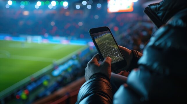 Online soccer bets being placed by a man on his cell phone