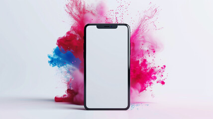 A blank mobile phone screen for advertising with a red and blue splash