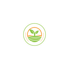 landscape logo, lawn care, agriculture logo,  organic eco farming, farm vector logo design
