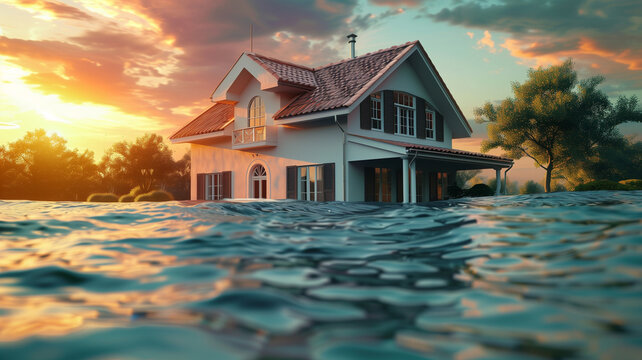 A picture of a house affected by flooding For use in advertising home insurance