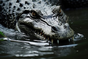 Obraz premium Crocodile stealthily approaching its prey in the water.