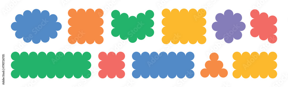 Wall mural set of hand drawn blank text frames in y2k, groovy, retro style. abstract shapes. colored text box. 