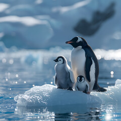 Obraz premium Adorable Penguins on Iceberg in the Antarctic Landscape