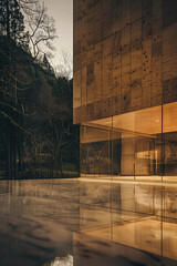 **glass house night by safa d'amore for stocksy united, in the style of wood, japanese minimalism,...