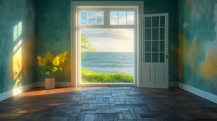 Serene Ocean View from a Modern Tropical Home Interior