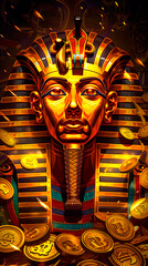 Background for casino slot games. Egyptian mythology. Coins on the background.	