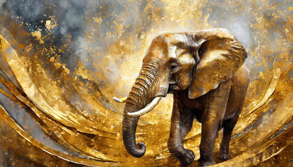 Abstract artistic background Vintage illustration elephant gold 3D textured background Paint